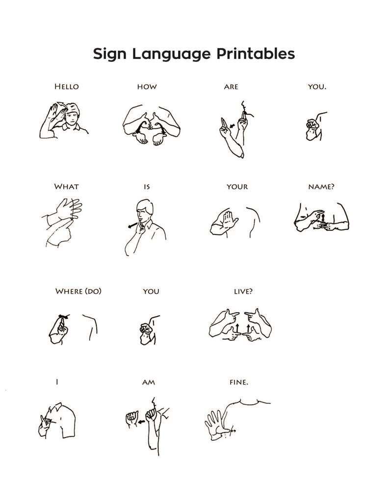 100 Basic Sign Language Words Printable Printable Party Favors