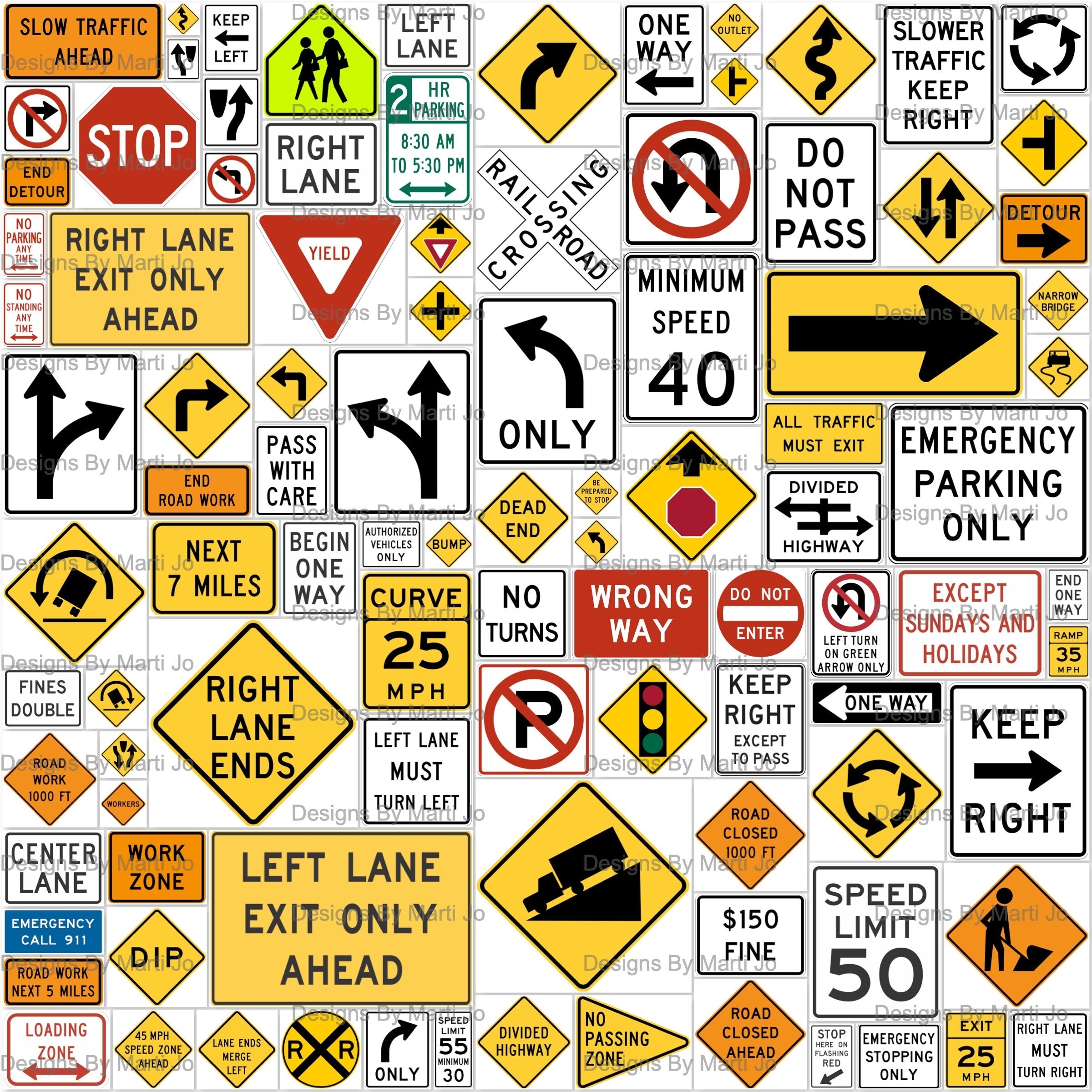 100 Modern US Traffic Signs Street Signs JPG Clipart Miniature Road Signage BONUS All Signs On 8 5 X 11 Jpgs 5x5 5x10 10x10 C1 Etsy Denmark