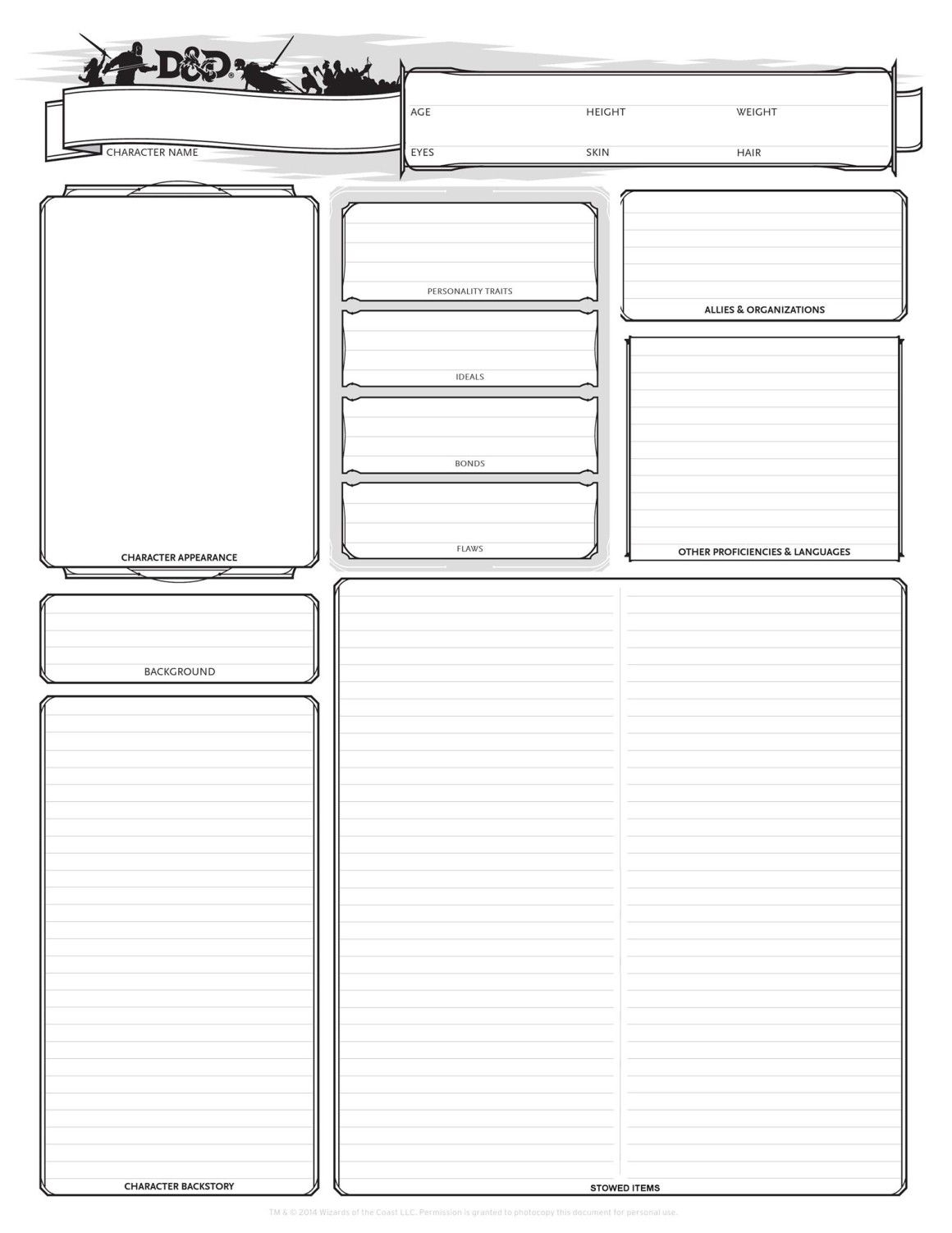 printable dnd 5e character sheet