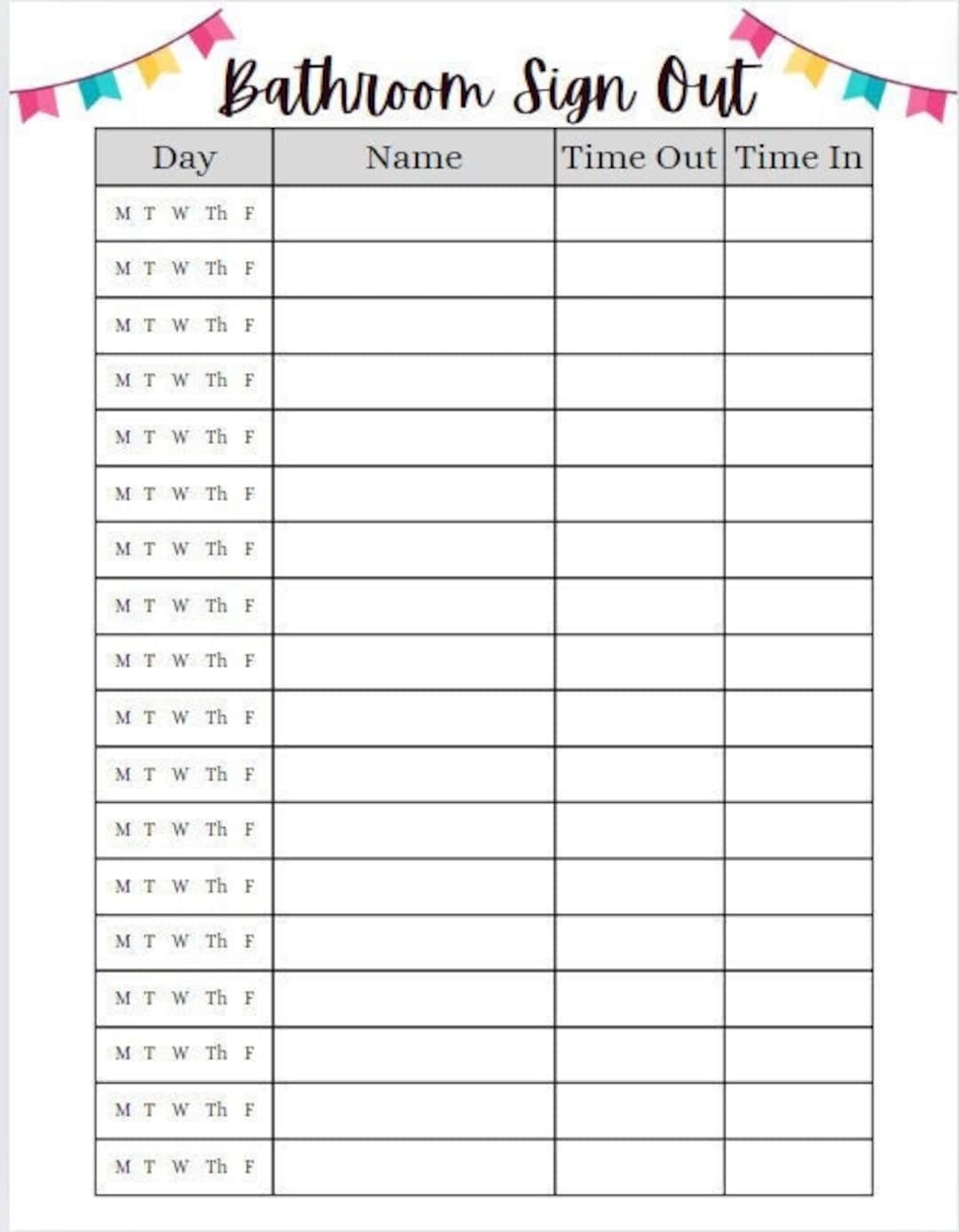 12 style Bathroom Sign out Sheet For Classrooms Printable Easy To Use Classroom Management Tool Etsy