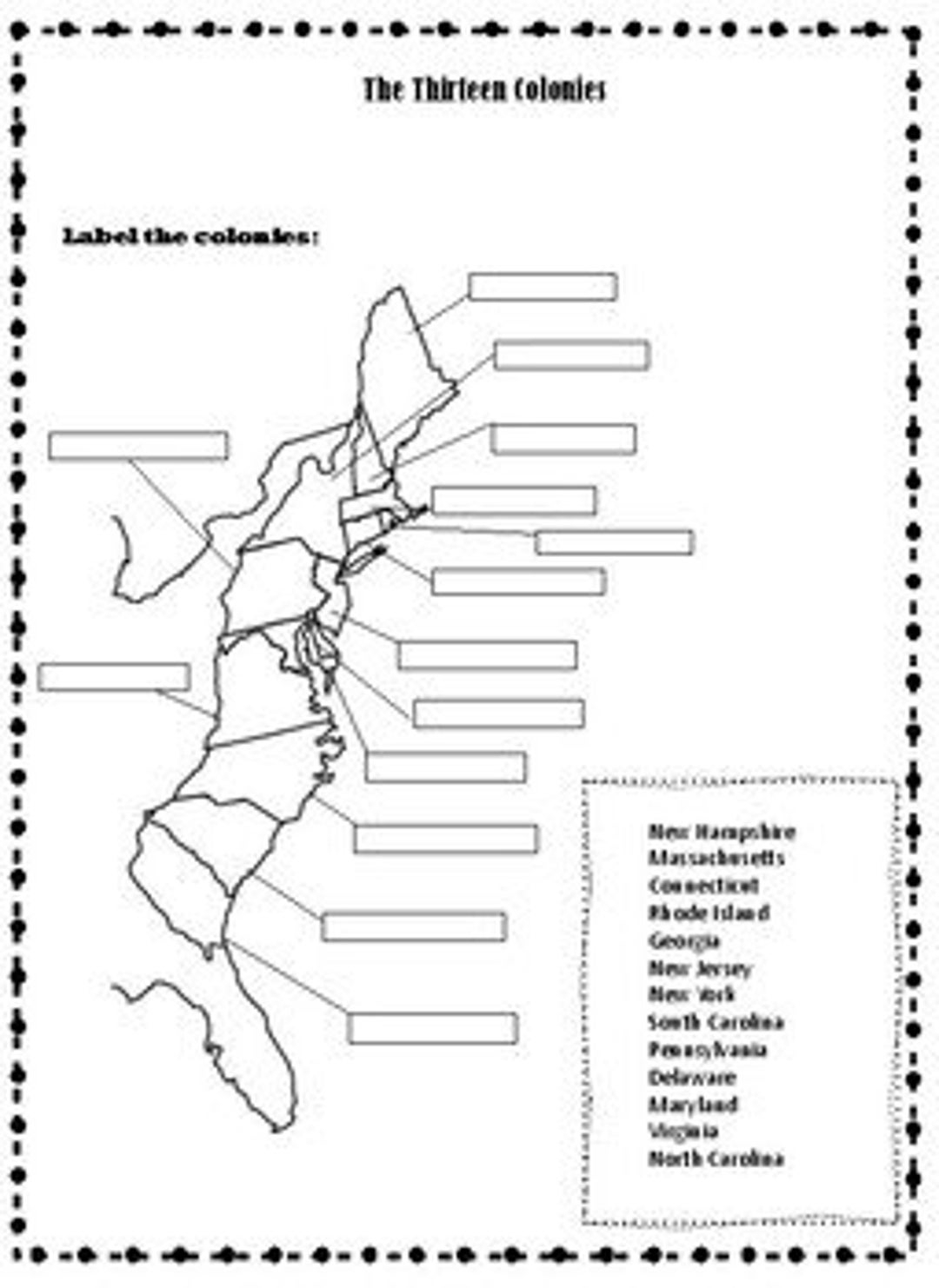 map thirteen colonies printable