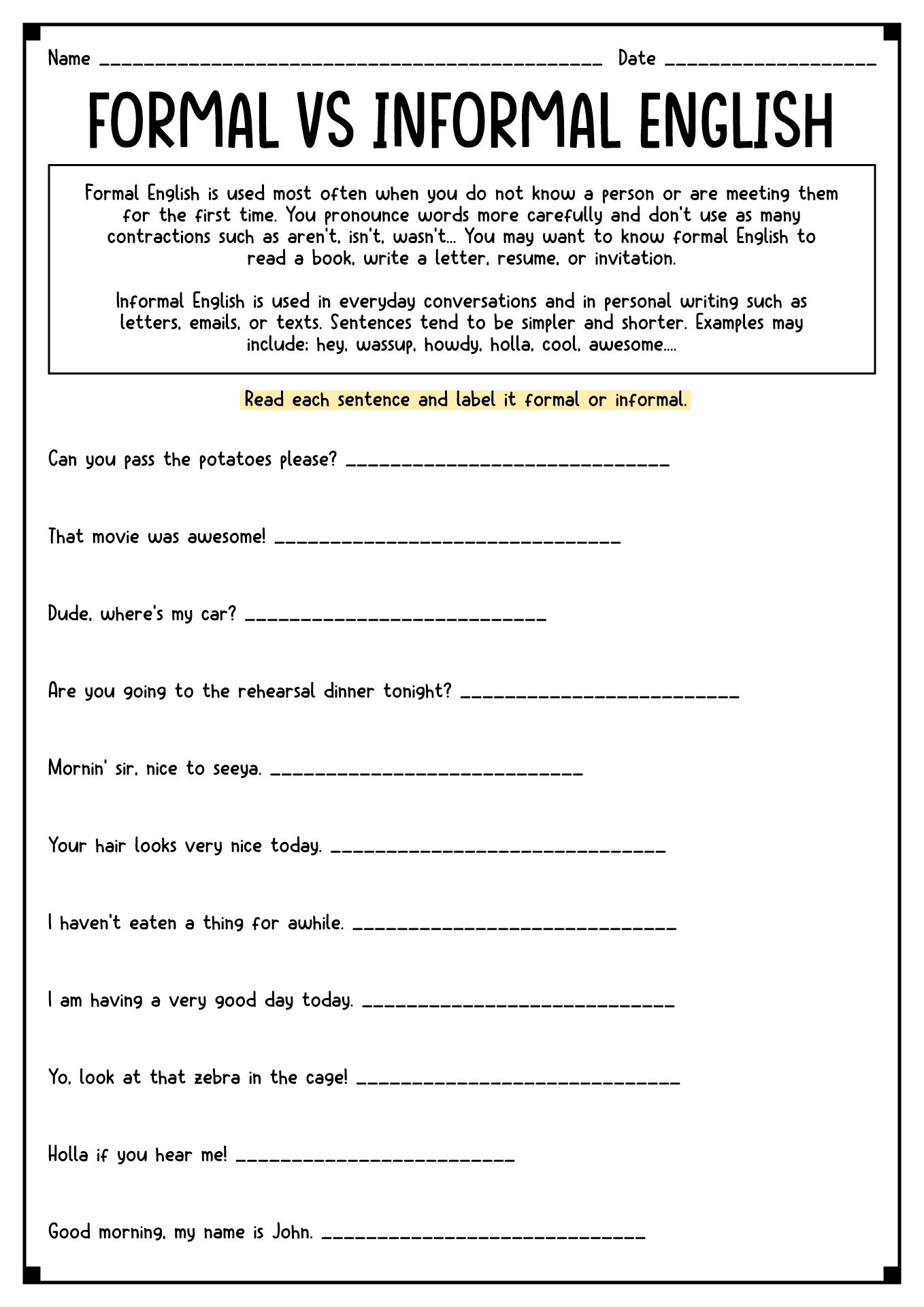ela printable worksheets