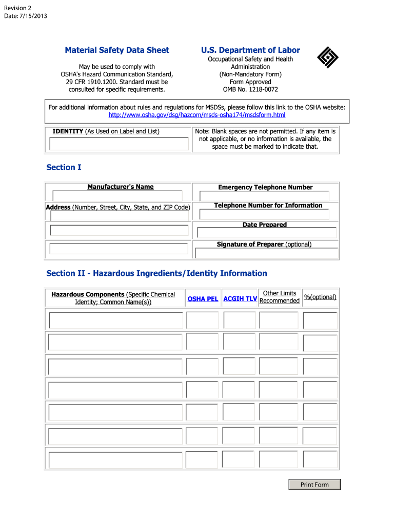printable sds sheets