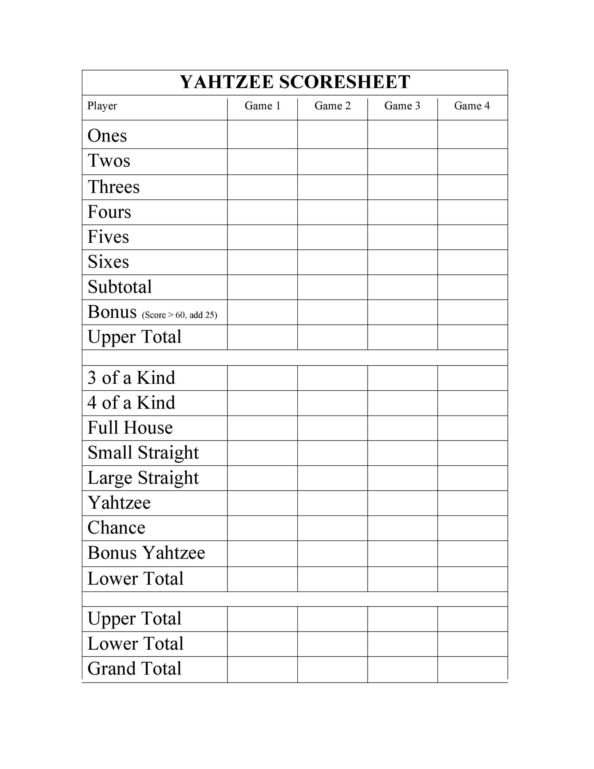 large printable yahtzee score sheets