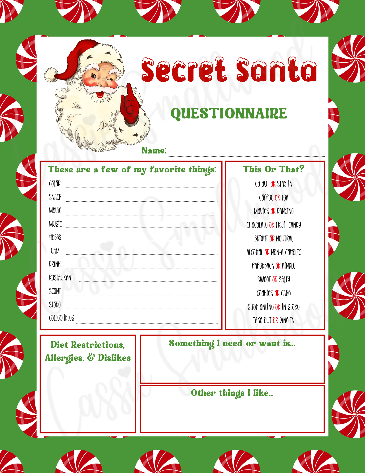 free printable secret santa template