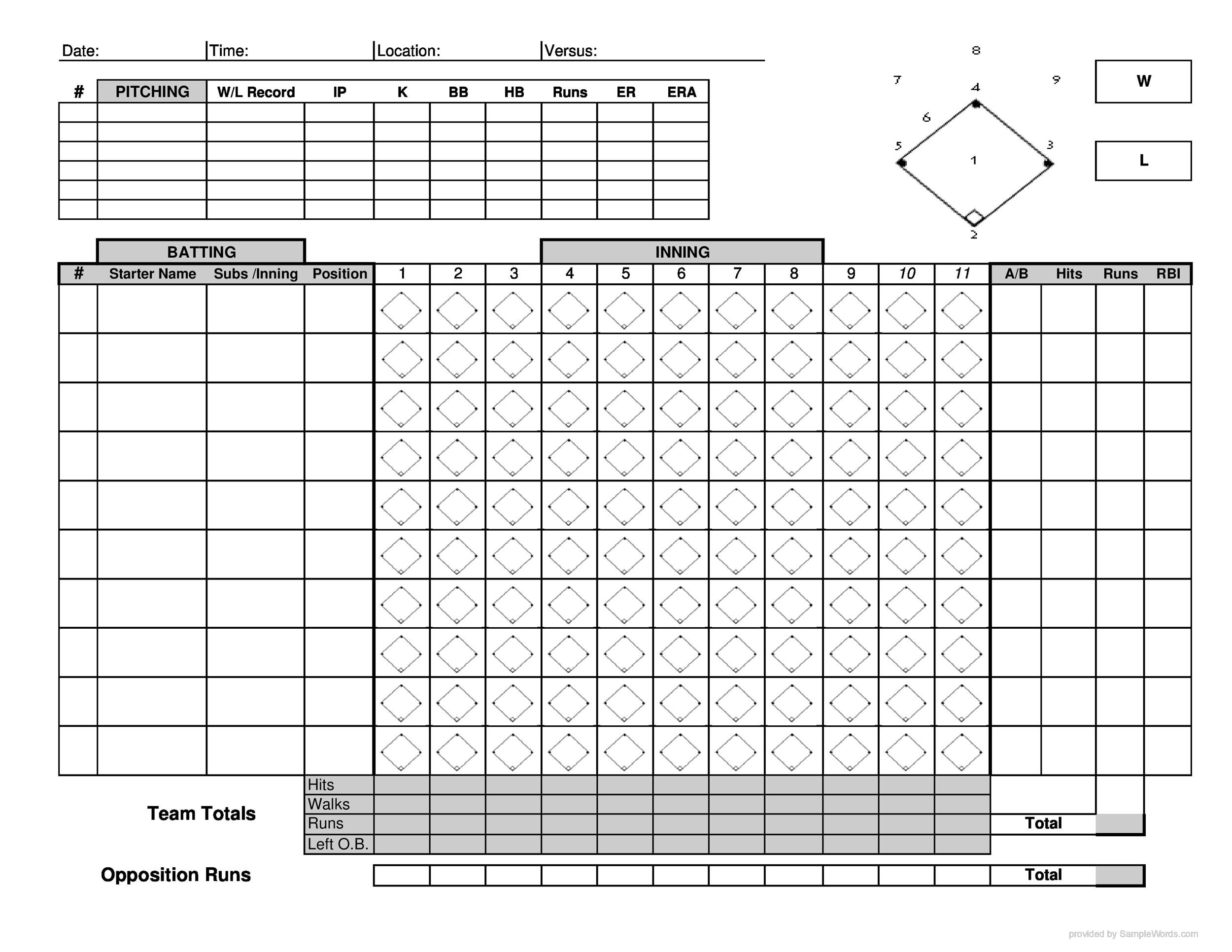 score sheet baseball printable score sheet baseball printable