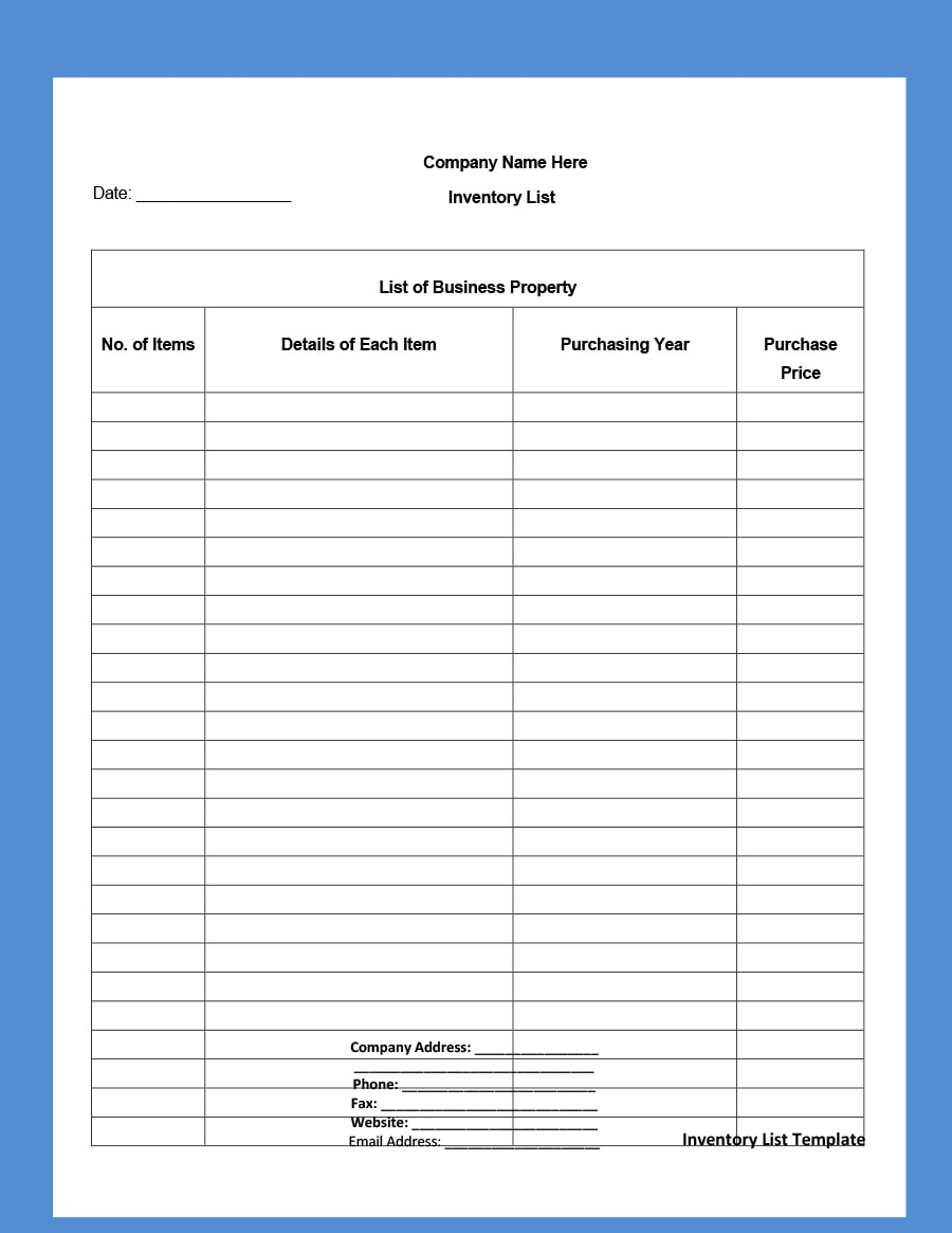 printable inventory sheets