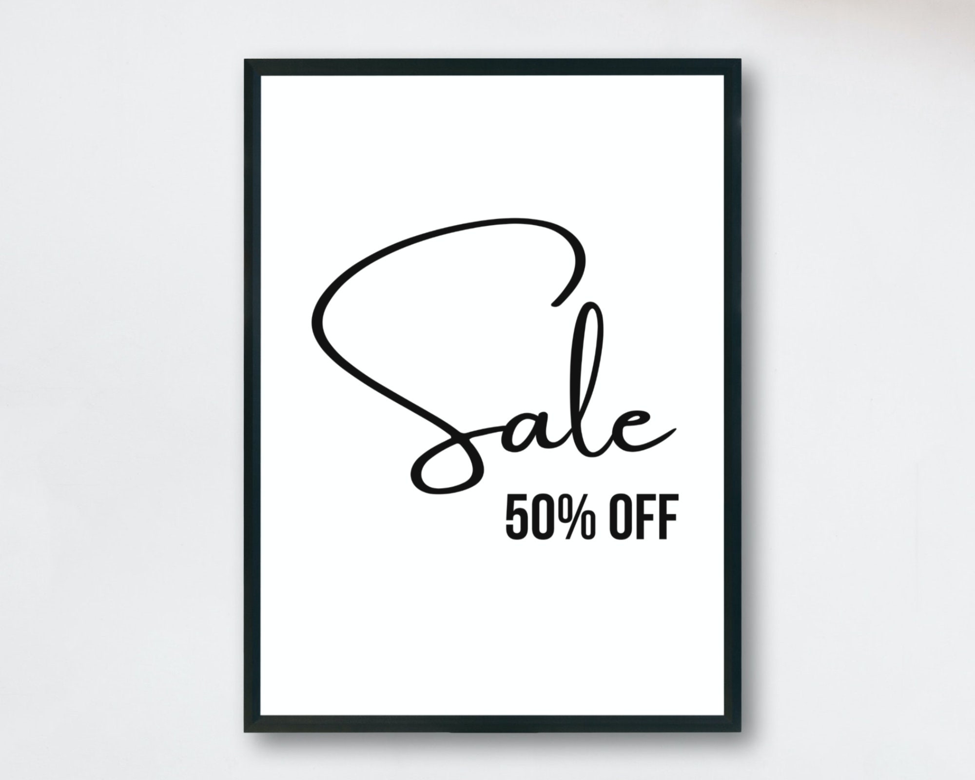 50 Off Sale Sign 50 Percent Discount Signage Modern Retail Store Poster Clearance Sale Black And White Digital Printable Downloadable Etsy