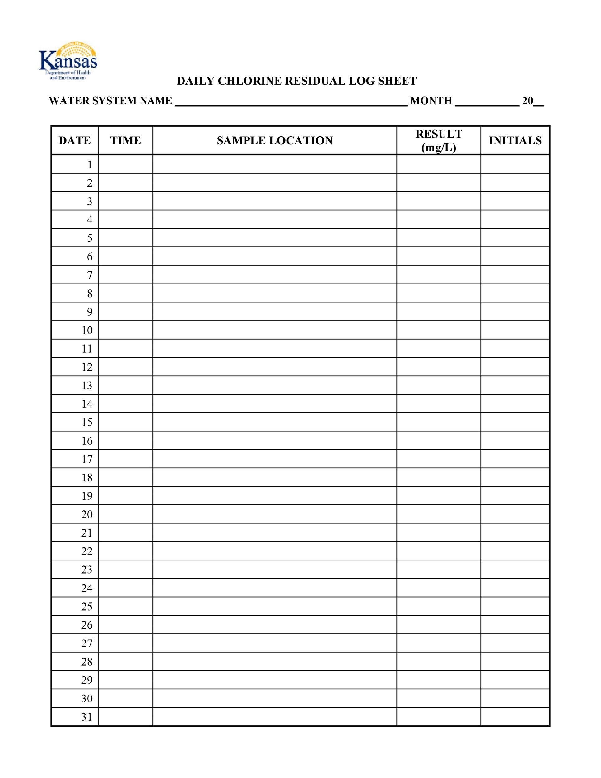 printable log sheet