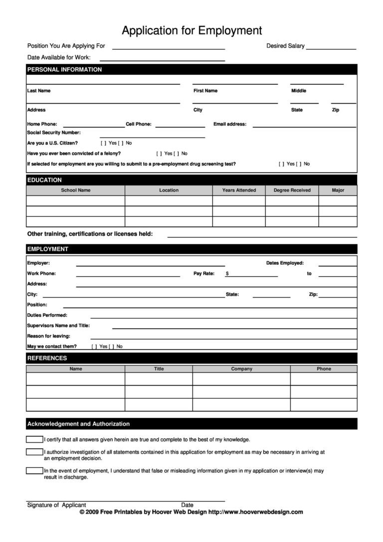 56 Free Employment Job Application Form Templates Printable TemplateLab