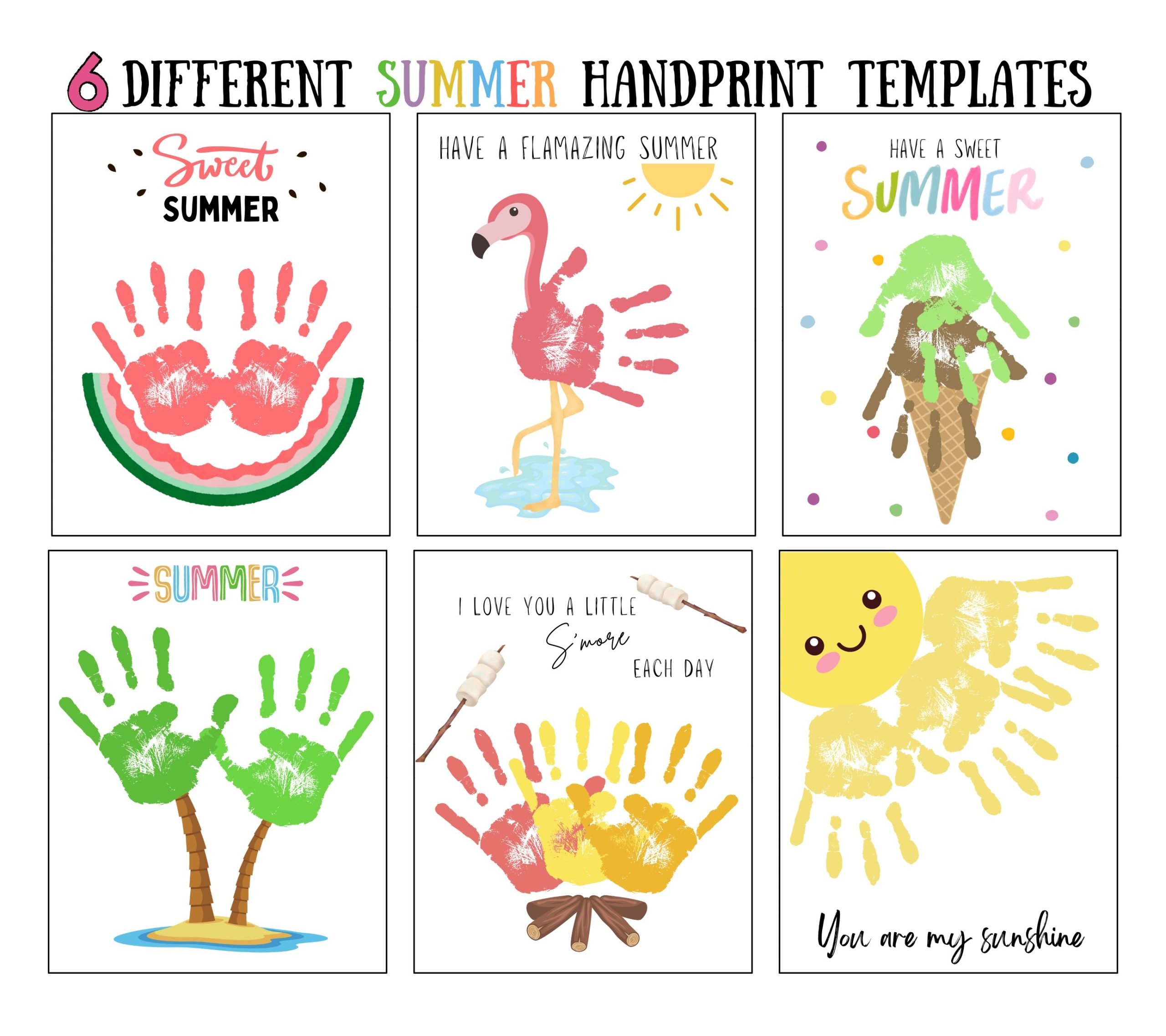 6 Summer Handprint Craft Printable Templates Kids Summer Crafts Made By Teachers
