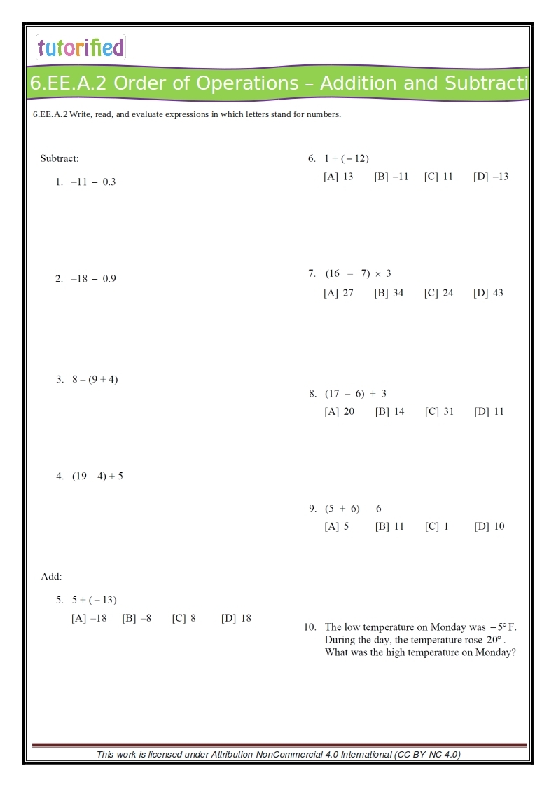 6th grade printable worksheets