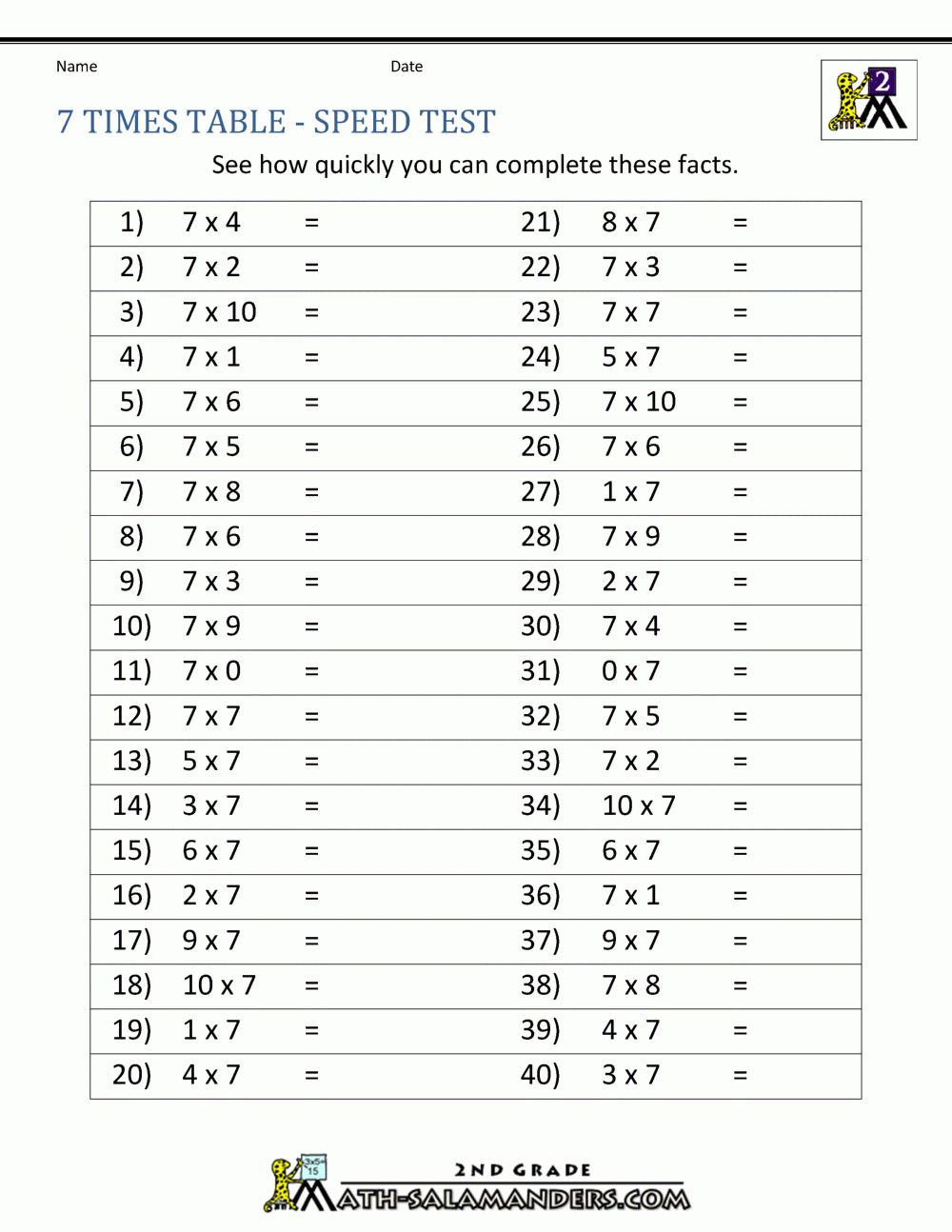 times table worksheet printable