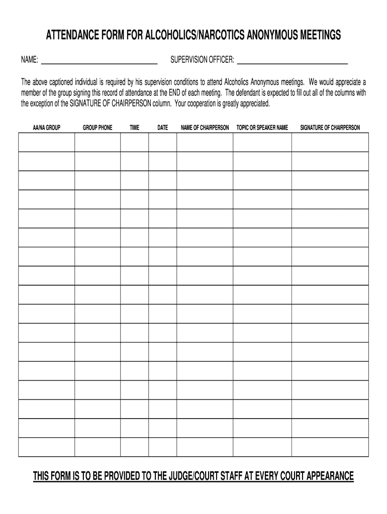printable aa attendance sheet