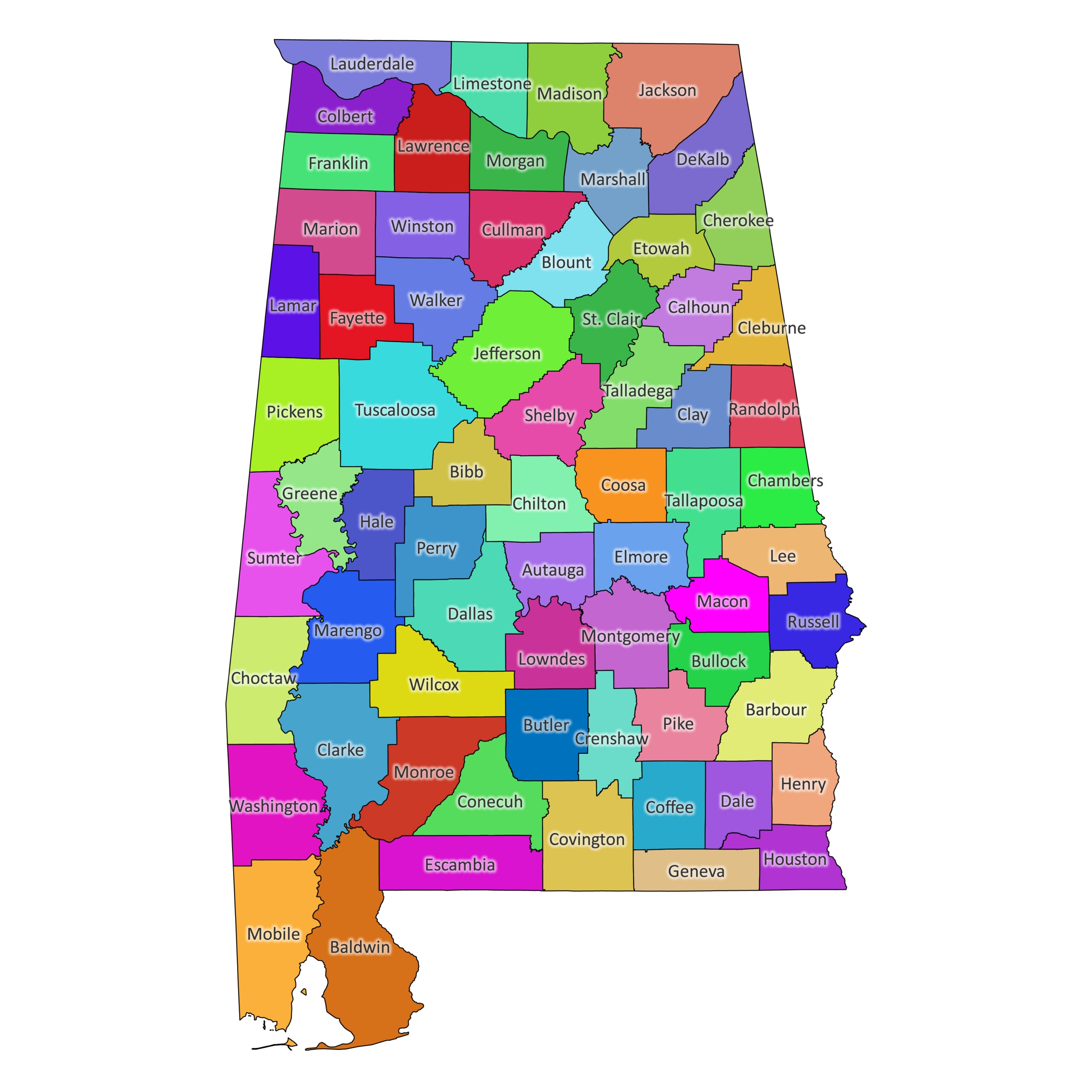 alabama county map printable