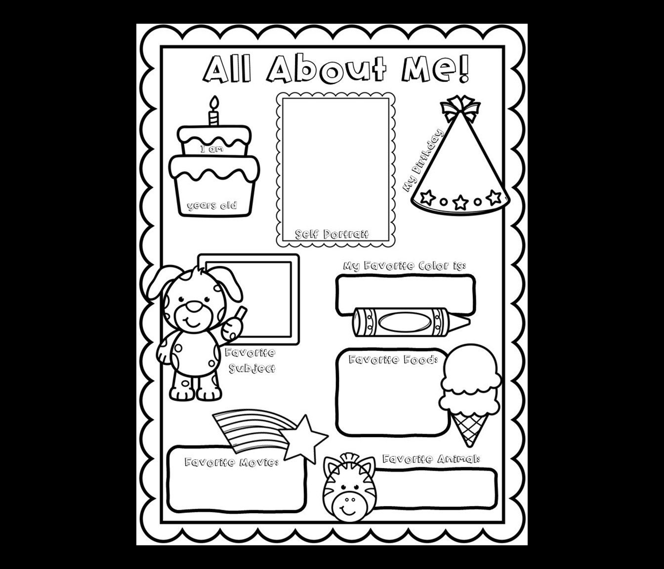 all about me printable sheets