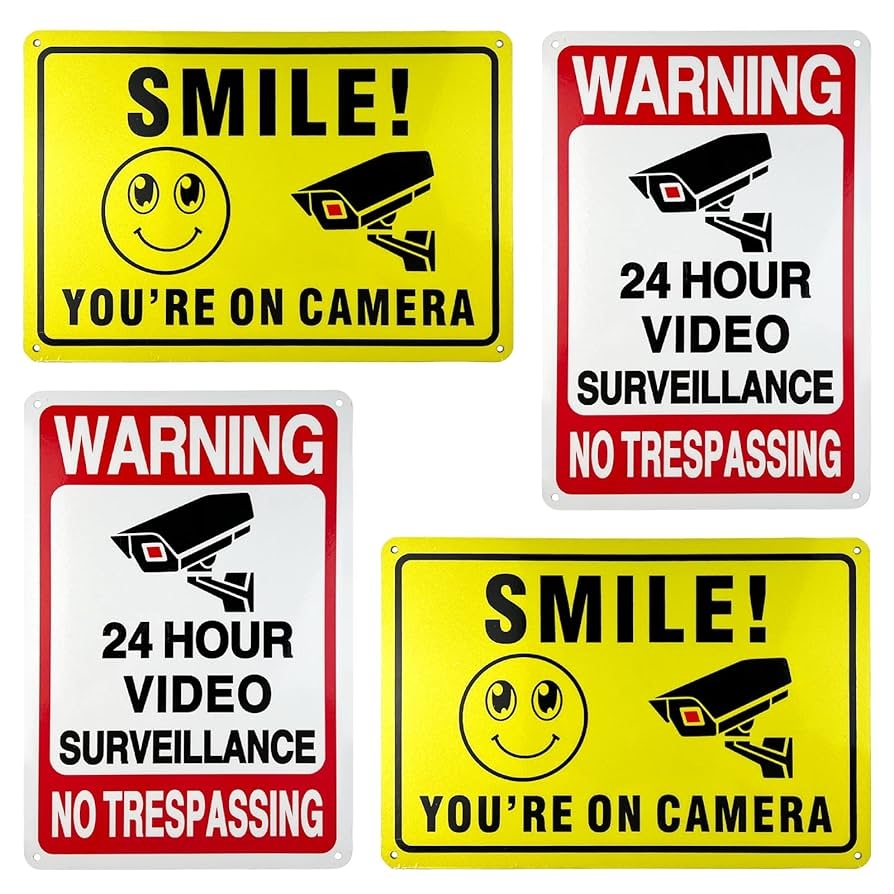 Amazon 4 Pack Smile You re On Camera Warning Signs 24 Hour Video Surveillance Sign Waterproof Rust Free Security Warning Signs For Outdoor Yard Indoor Business Industrial Scientific