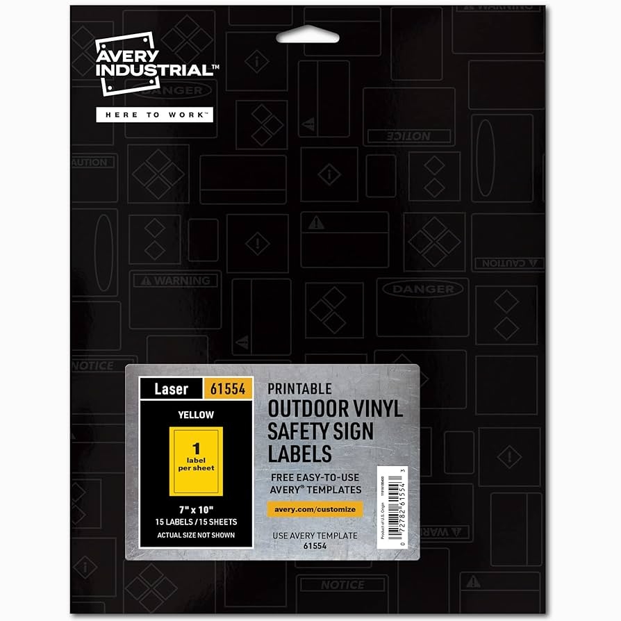 Amazon Avery Industrial Outdoor Vinyl Sign Labels 7 X 10 Permanent Laser Printable Safety Yellow 15 Blank Signs 61554 Industrial Scientific