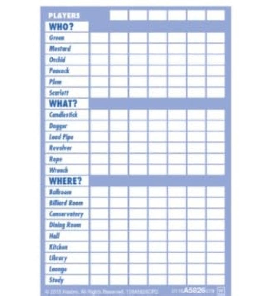 Amazon Clue Murder Mystery Game Replacement Detective Notepad Double Sided Sheets SUSPECTS Scarlett Plum Peacock Green Mustard New DR ORCHID 0657768489204 Video Games
