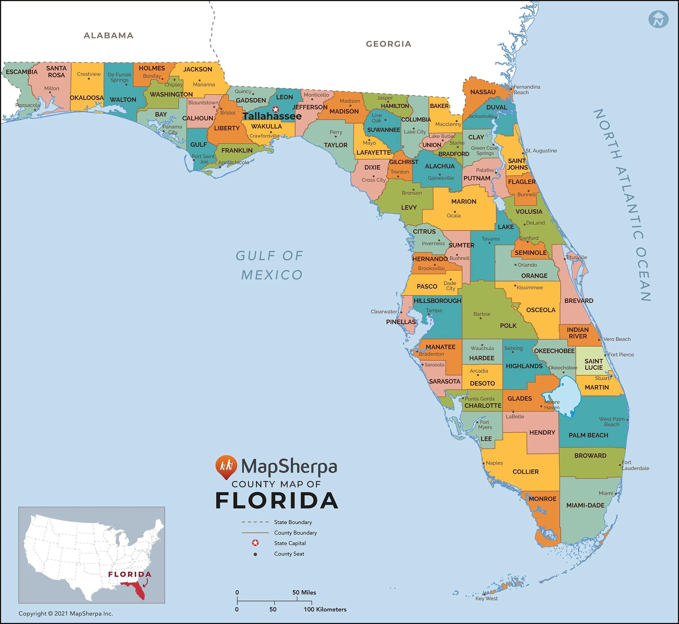 Amazon Florida Counties Map Large 48 X 44 25 Art Quality Print Office Products