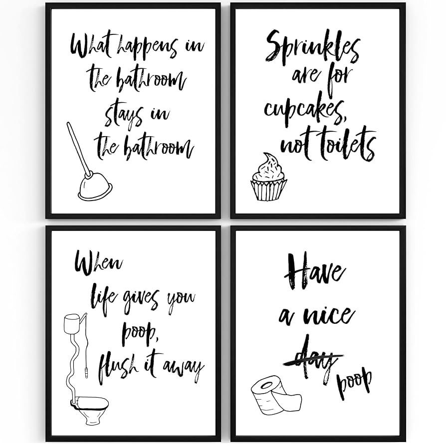 Amazon Funny Bathroom Signs Set Of 4 Unframed 8x10s Bathroom Decor Wall Art Prints Black And White Funny Quotes For Your Guestroom Rental Property Or Event Productos Handmade