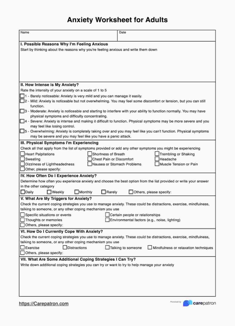 Anxiety Worksheets For Adults