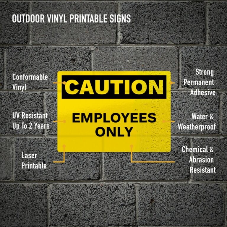 Avery Adhesive Printable Vinyl Signs Waterproof 5 Width X 7 Length Permanent Adhesive Rectangle Laser Yellow Vinyl Print to the Edge Permanent Adhesive Customizable Self adhesive Chemical Resistant Abrasion Resistant 1 Shee