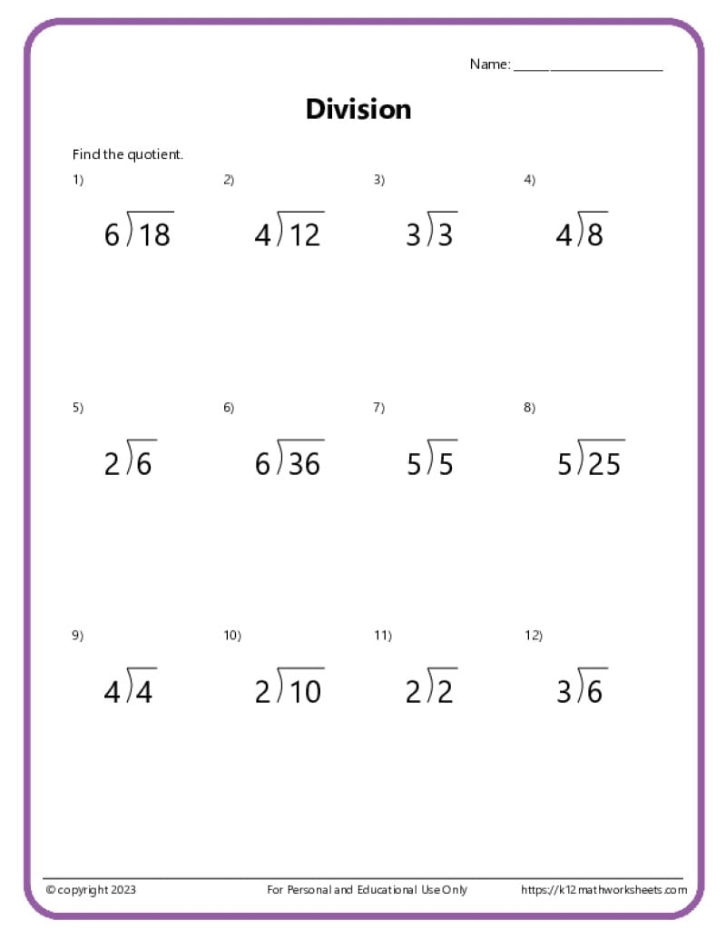 math division worksheets printable