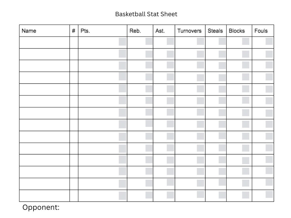 Basketball Stat Sheet Etsy