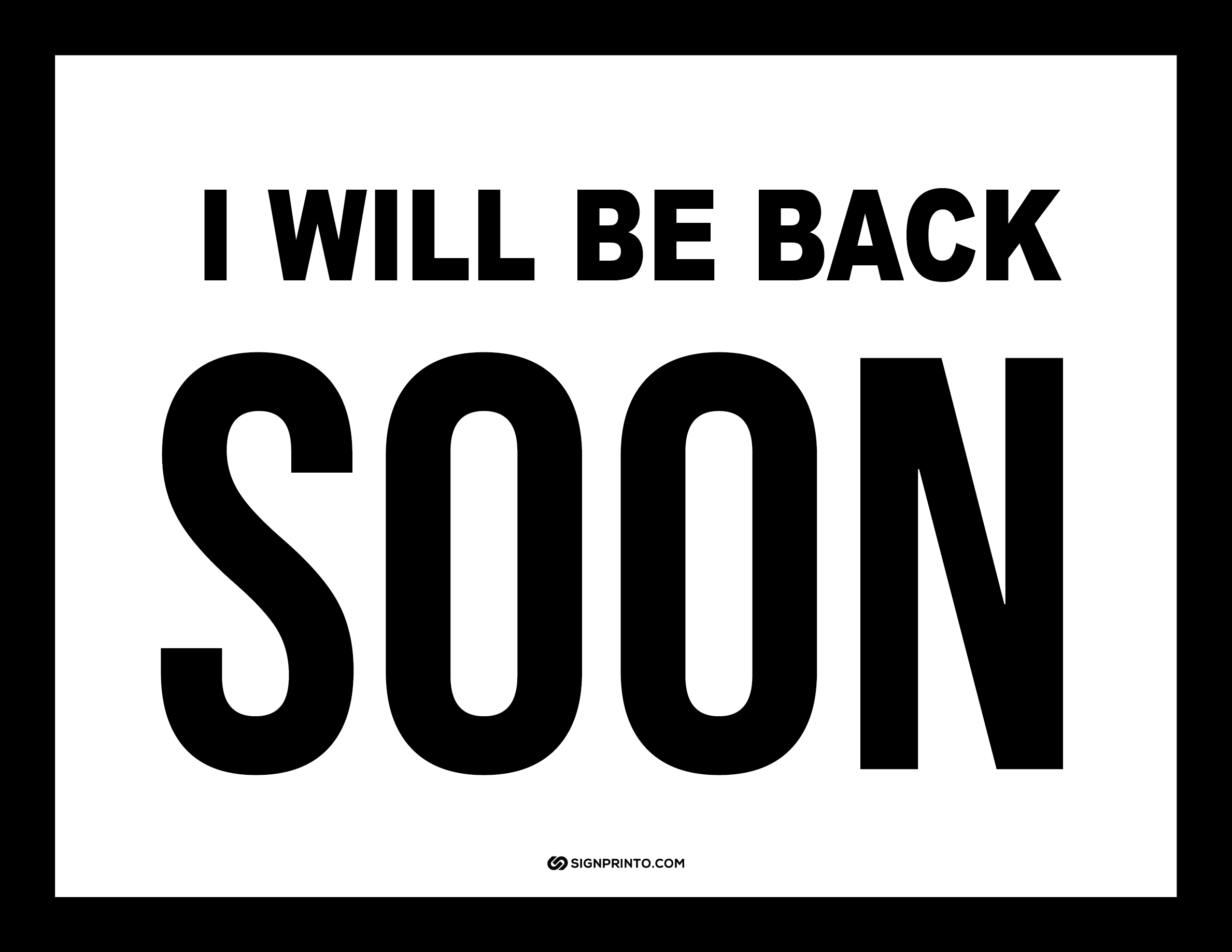 Be Back Soon Sign Black Design Printable PDF 