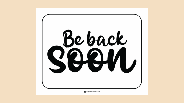 Be Back Soon Sign Black Text Printable 