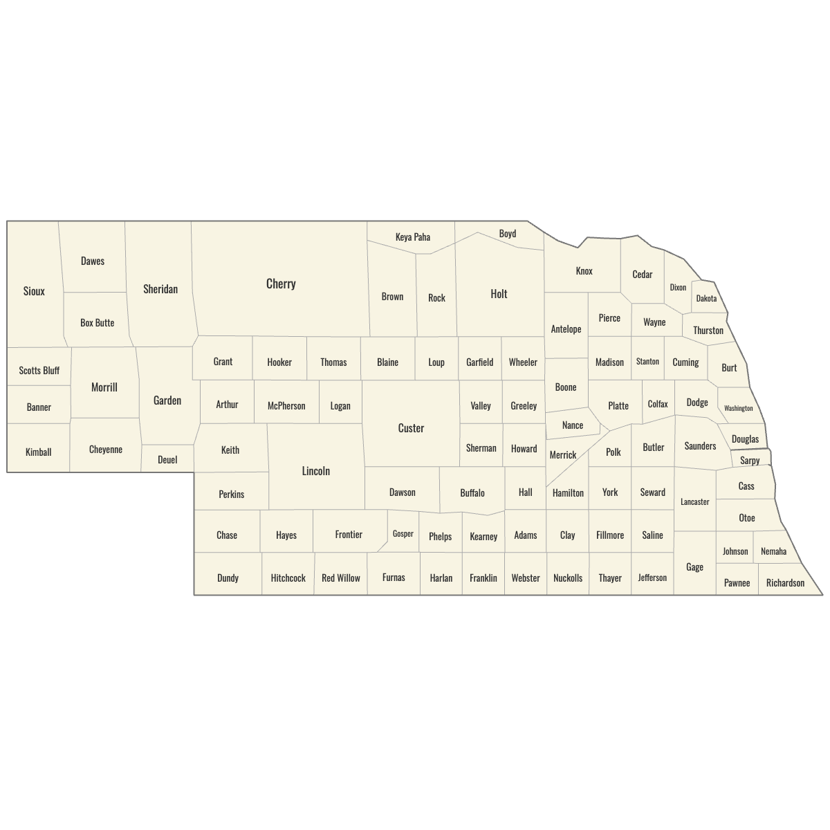 nebraska county map printable