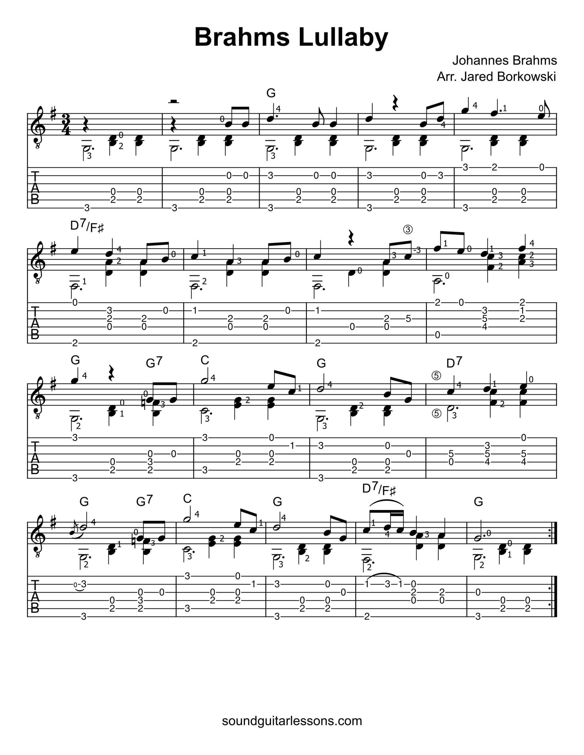  Brahms Lullaby Guitar Tab PDF Classical Guitar Arrangement