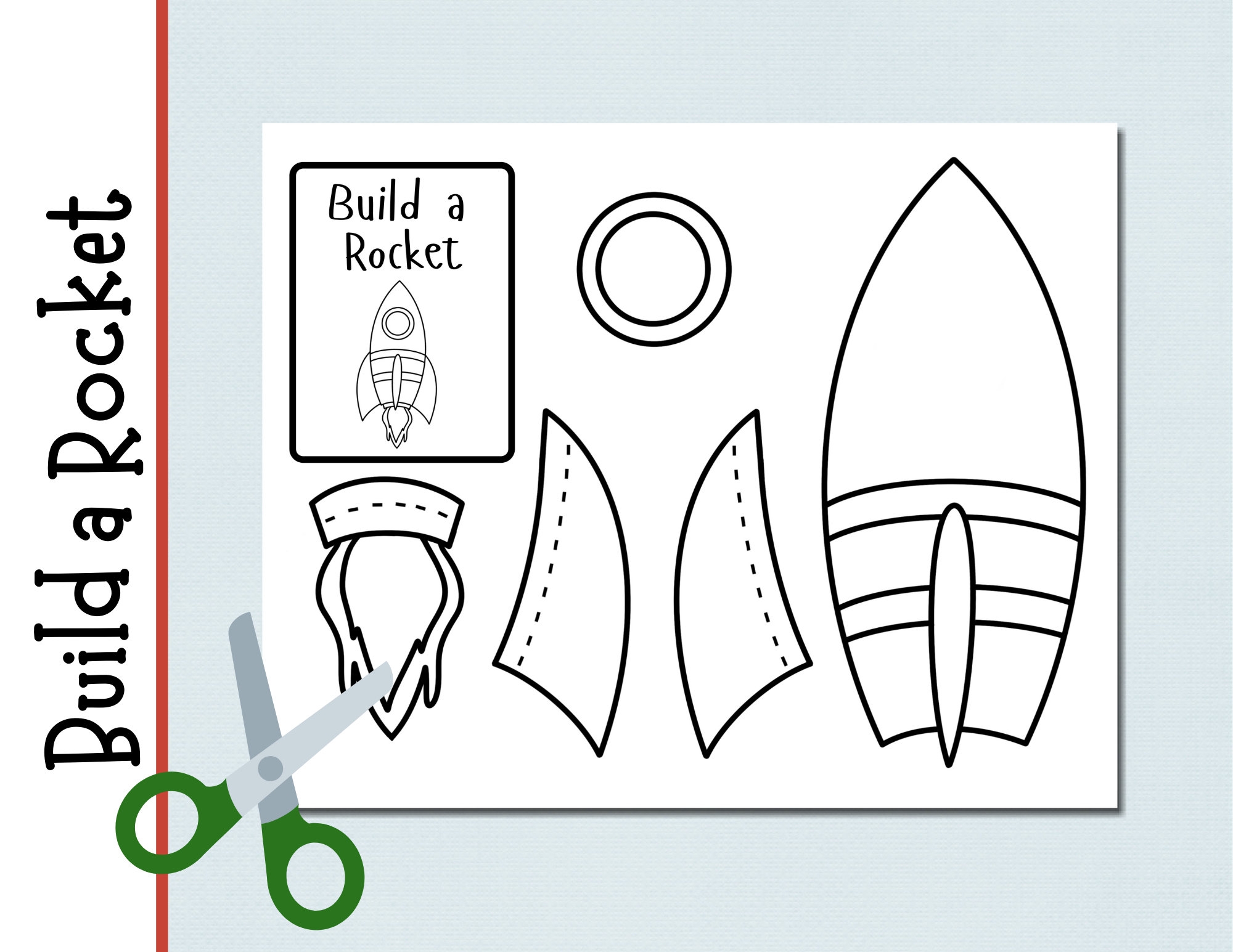 Build A Rocket Digital Printable Coloring Activity Cut And Paste Preschool Kindergarten First Grade Arts And Crafts Etsy