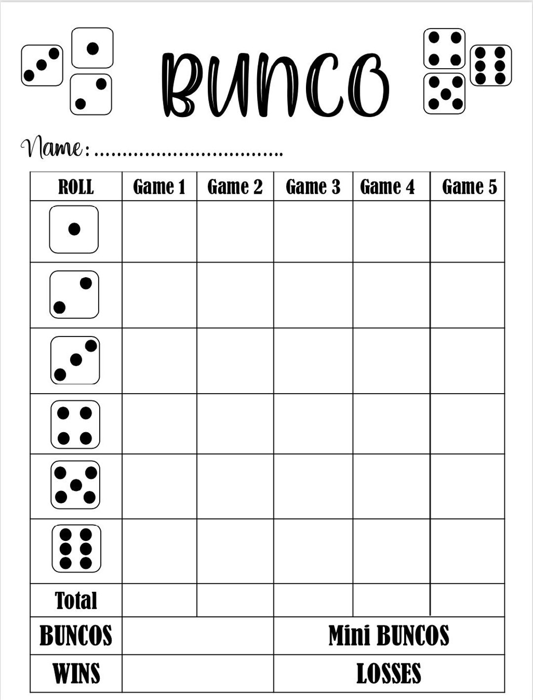 Bunco Score Card Bunco Scoresheet Bunco Score Pads Printable File PDF Download 8 5x11 Etsy Australia
