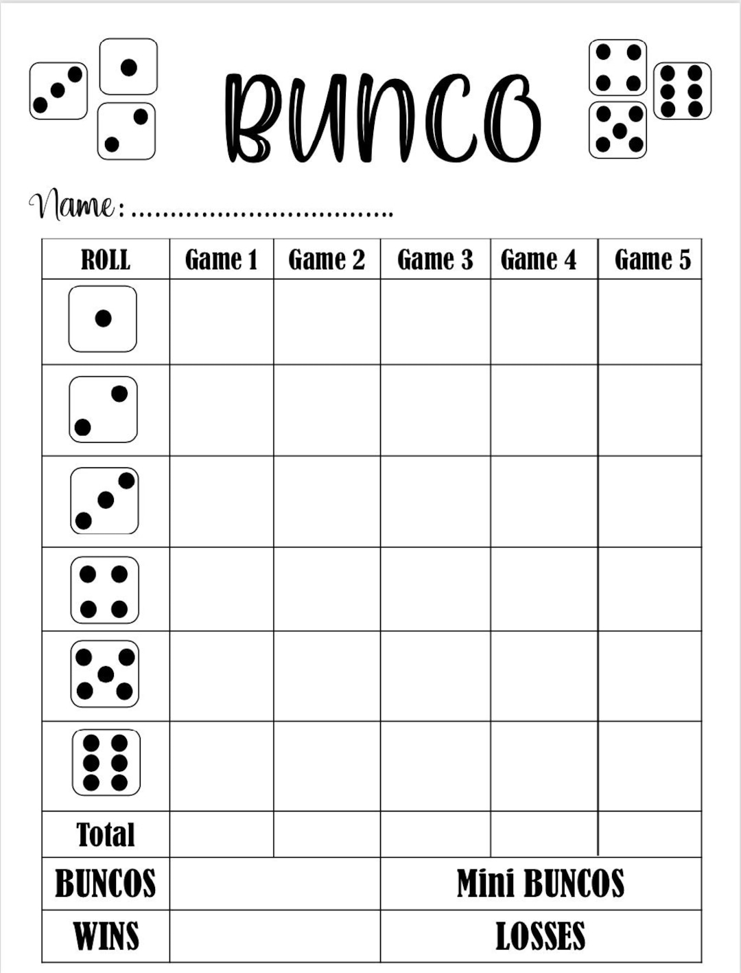 Bunco Score Card Bunco Scoresheet Bunco Score Pads Printable File PDF Download 8 5x11 Etsy Israel