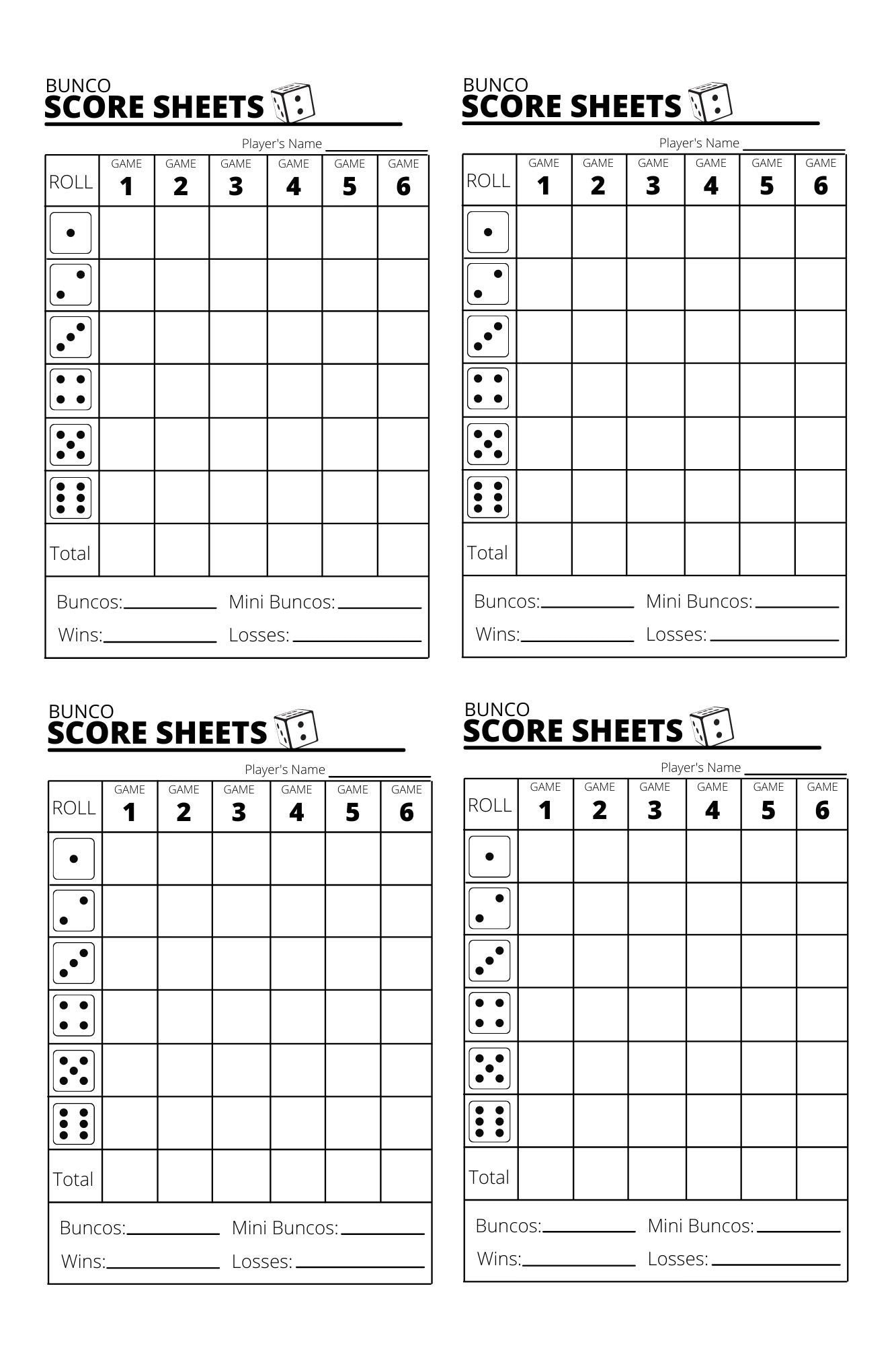 Bunco Score Sheets X4 Bunco Score Sheets Printable PDF Etsy Denmark