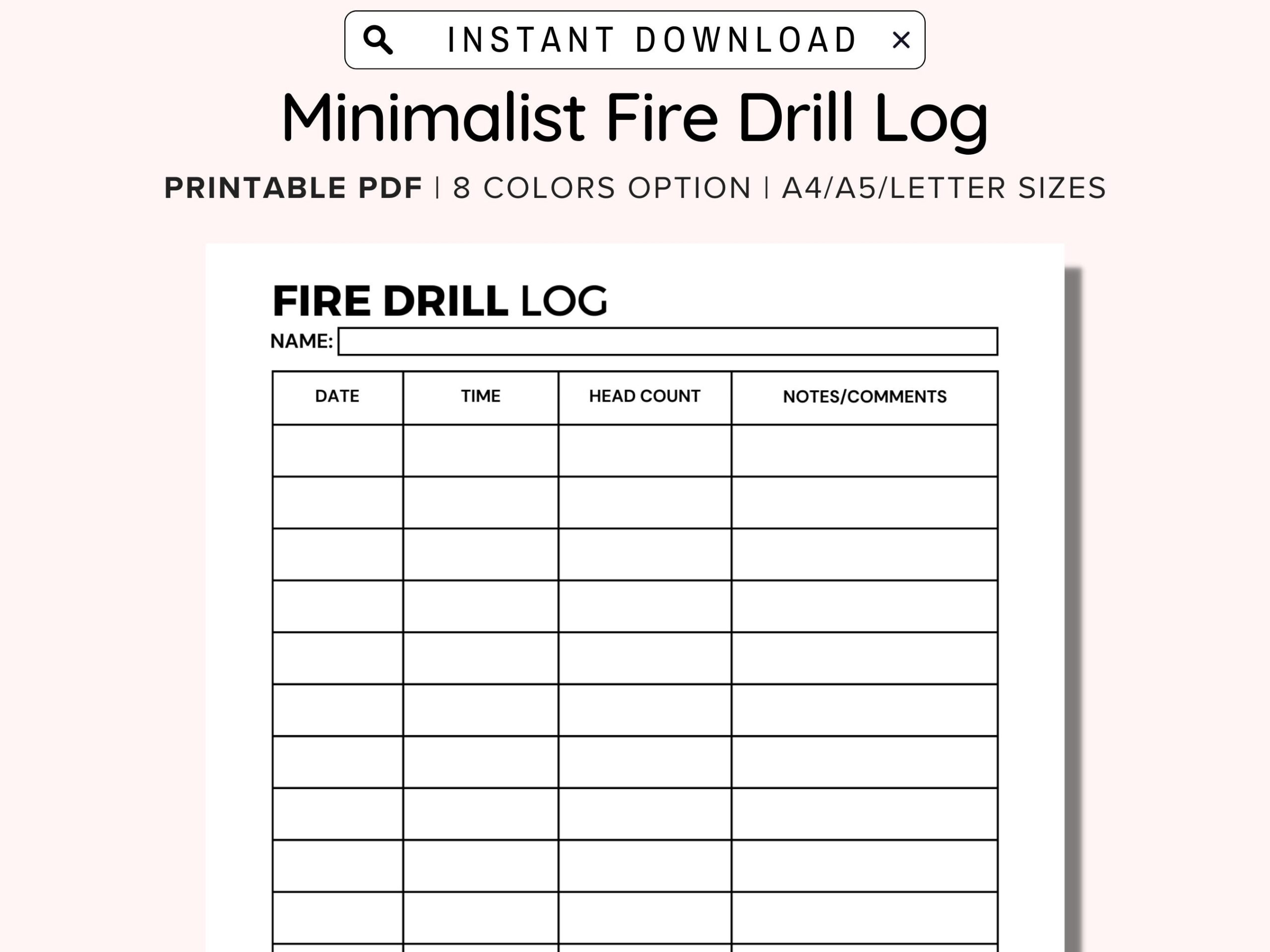 Business Fire Drill Log Printable Organization Fire Drill Practice Daycare Fire Drill Log Childcare Fire Drill Tracker Daycare Forms Etsy