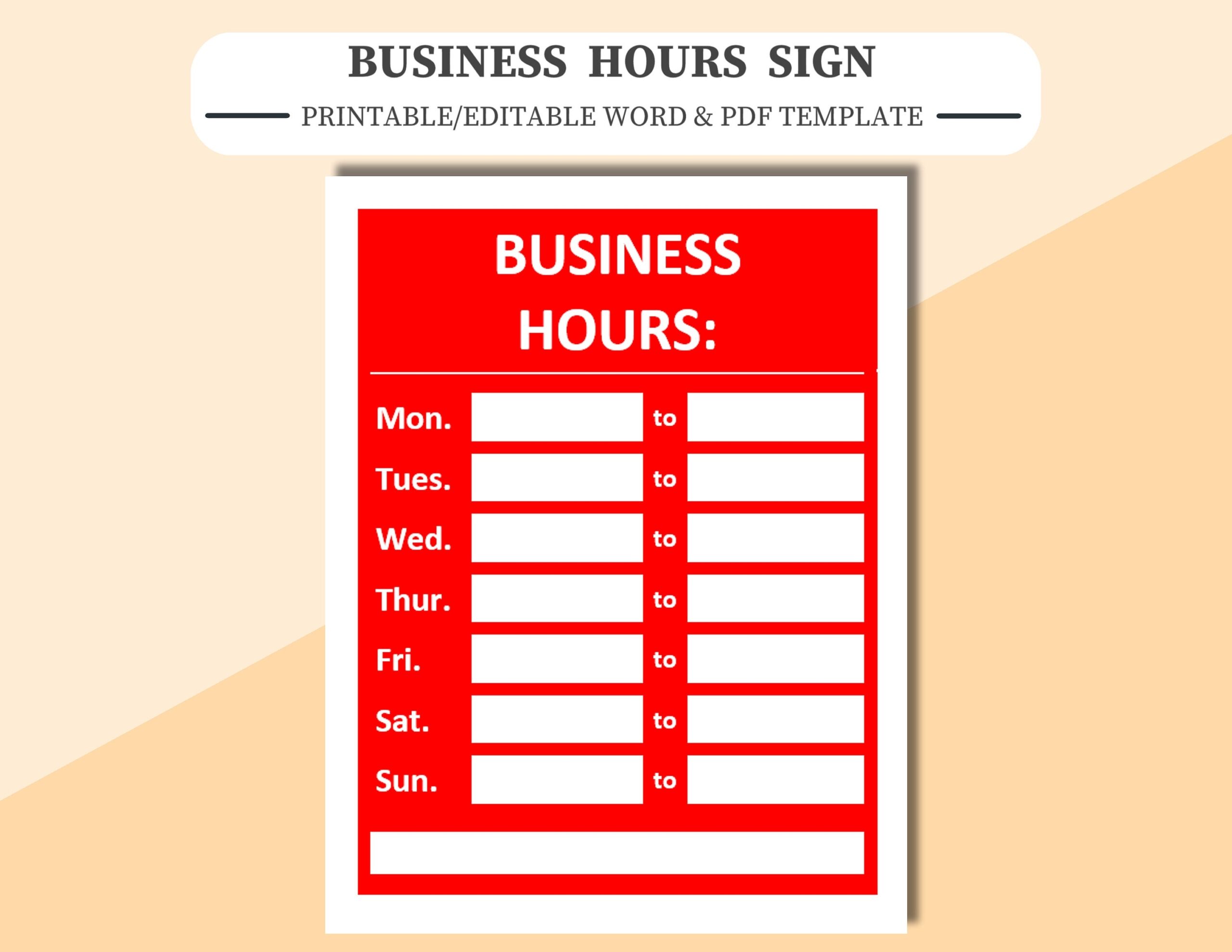 printable business hours sign