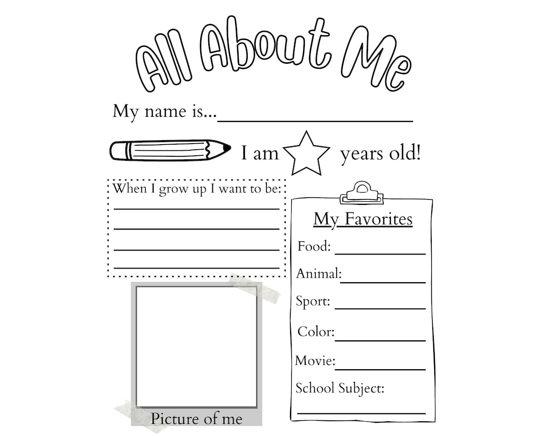 Buy PRINTABLE All About Me Worksheet Printable Activity For Kids First Day Of School Questionnaire PDF Online In India Etsy