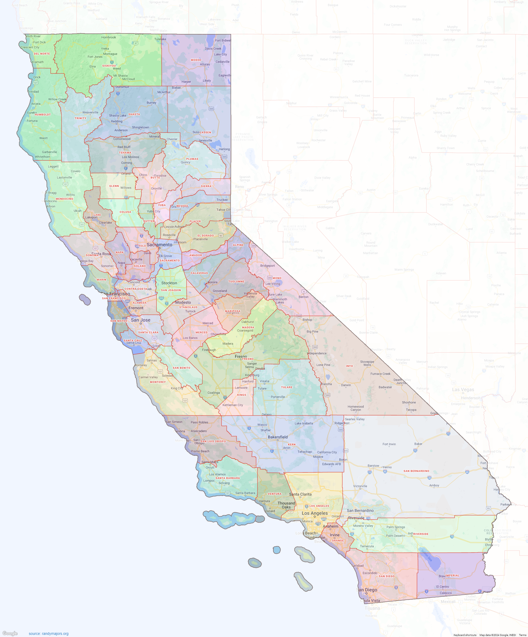 California County Map Shown On Google Maps
