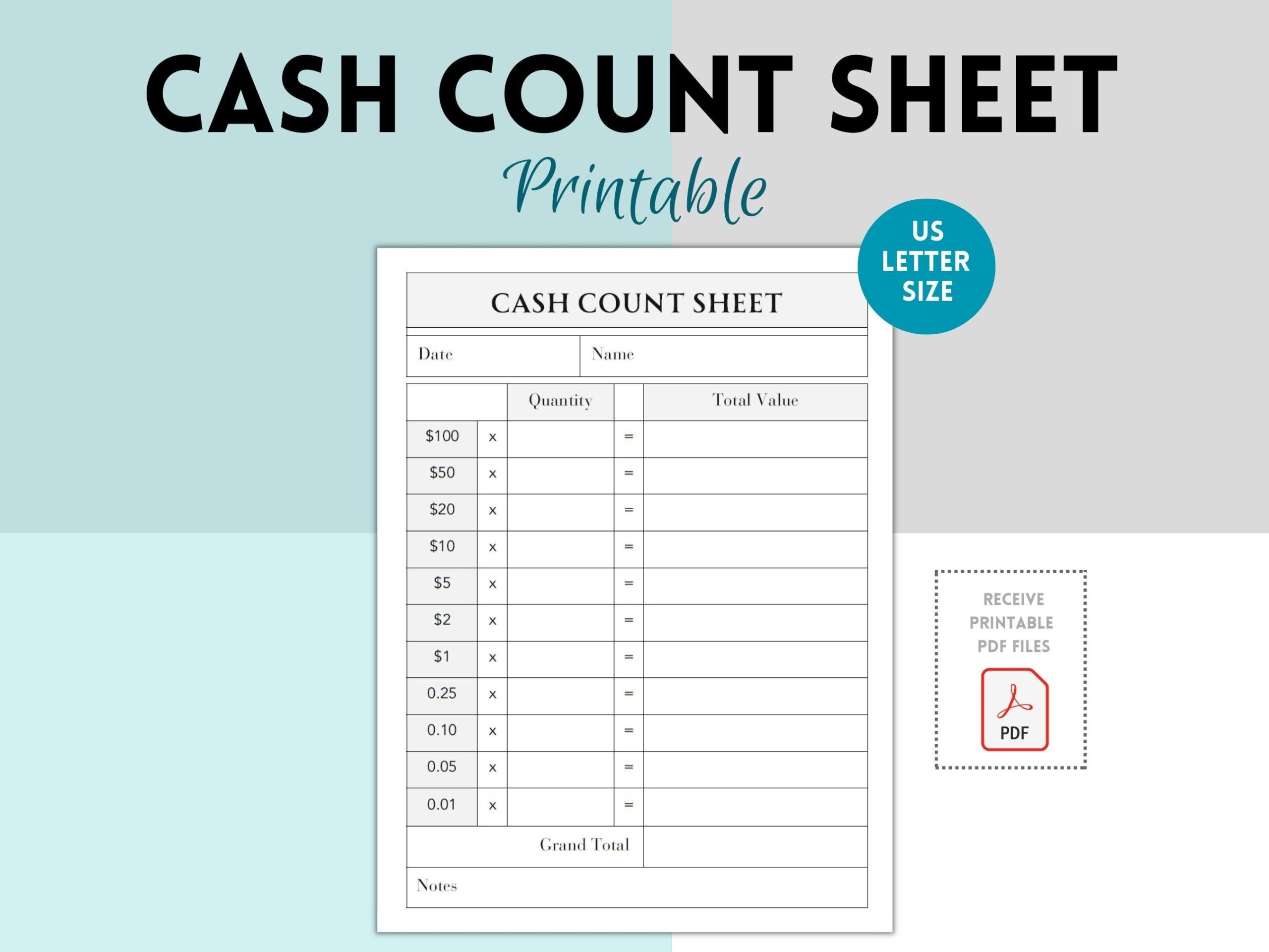 Cash Breakdown Count Sheet Cash Breakdown Slip PDF Cash Withdrawal Slip Till Balance Cash Register Total America USA Cash Drawer Tally Etsy