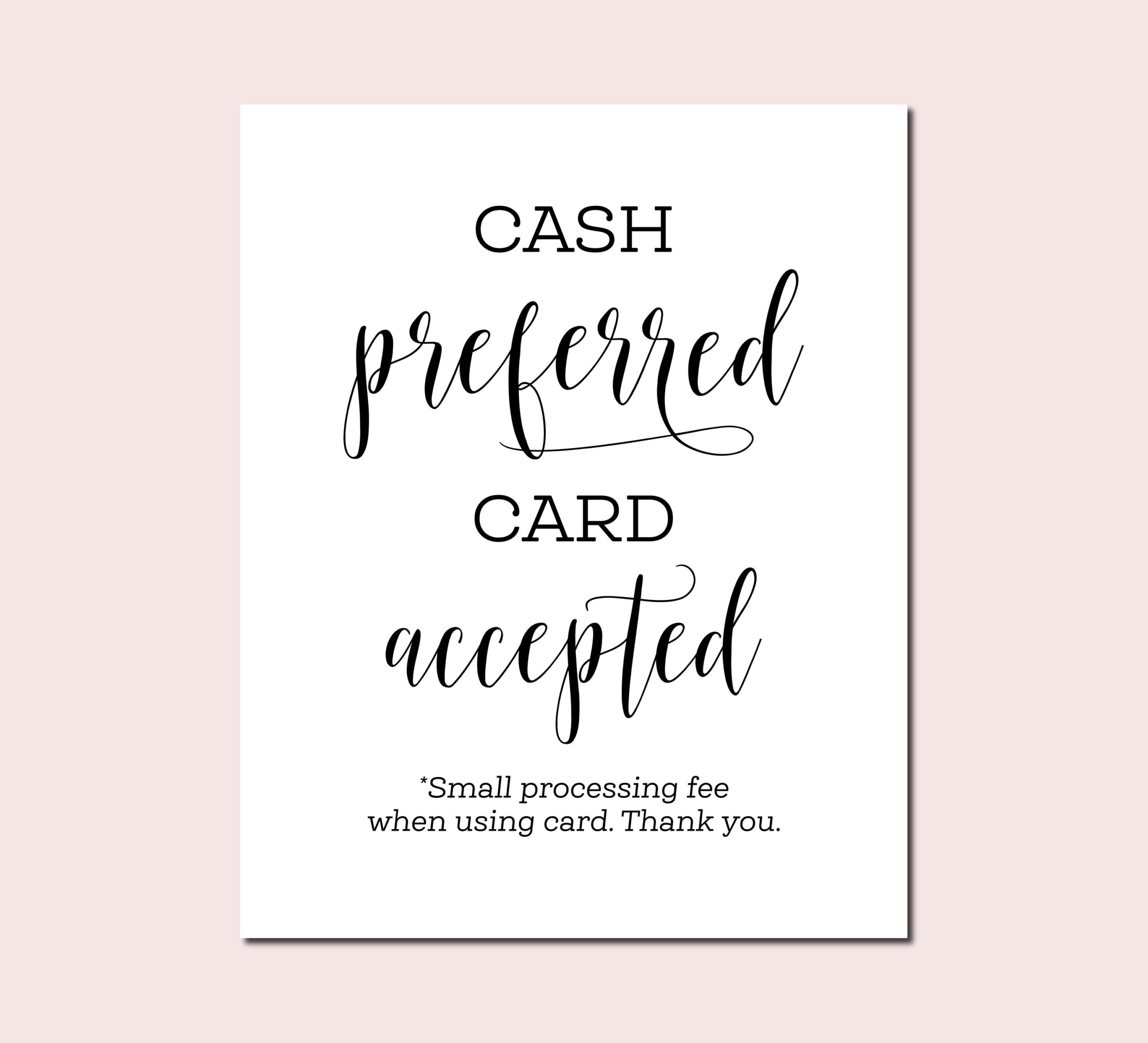 Cash Preferred Card Accepted Sign Business Printable digital Download Etsy