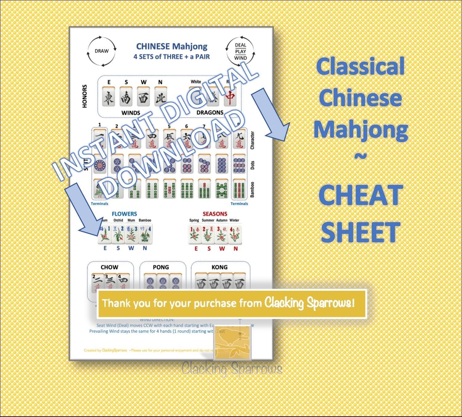 Cheat Sheet Classical Chinese Mahjong Etsy