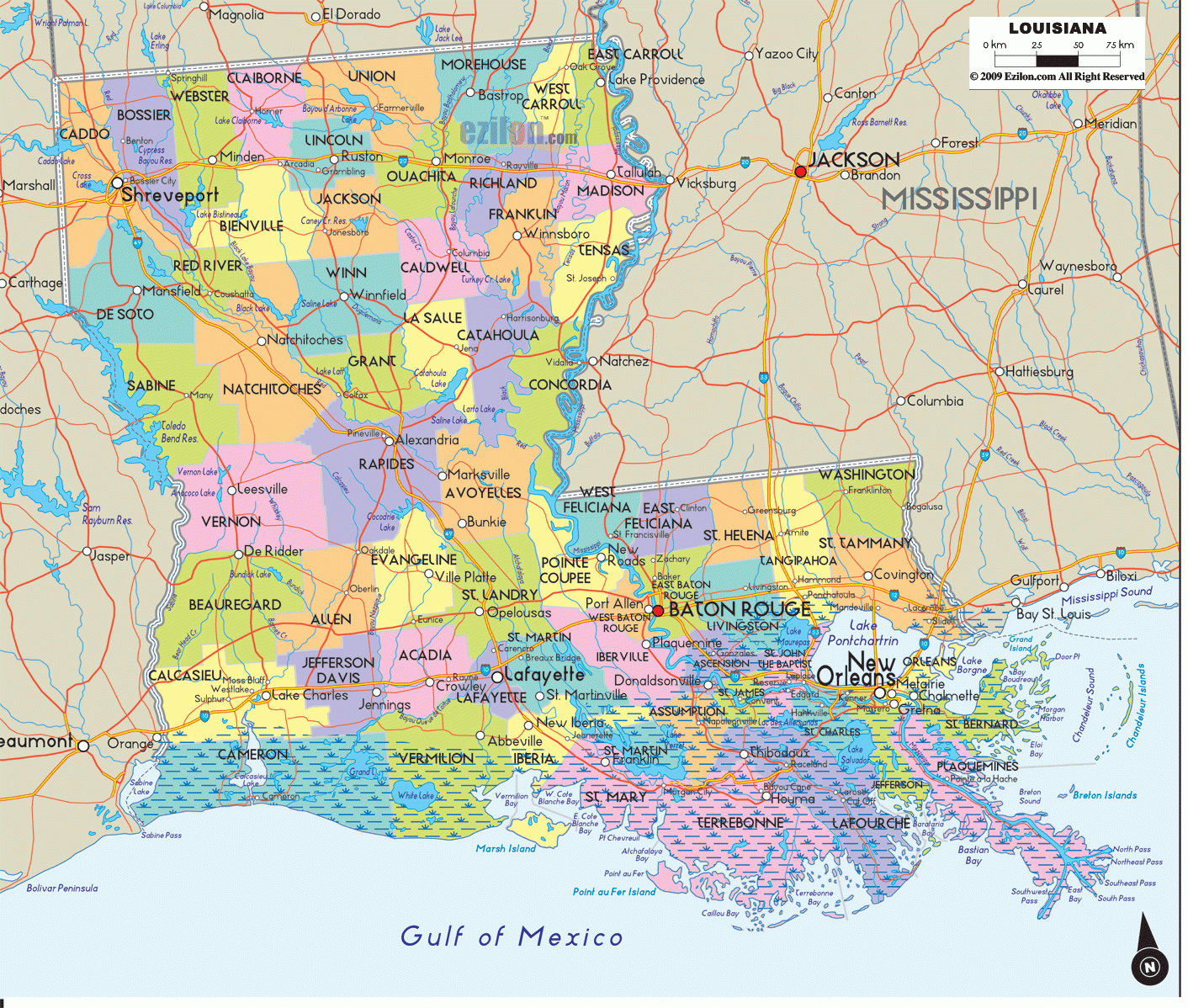 printable louisiana parish map