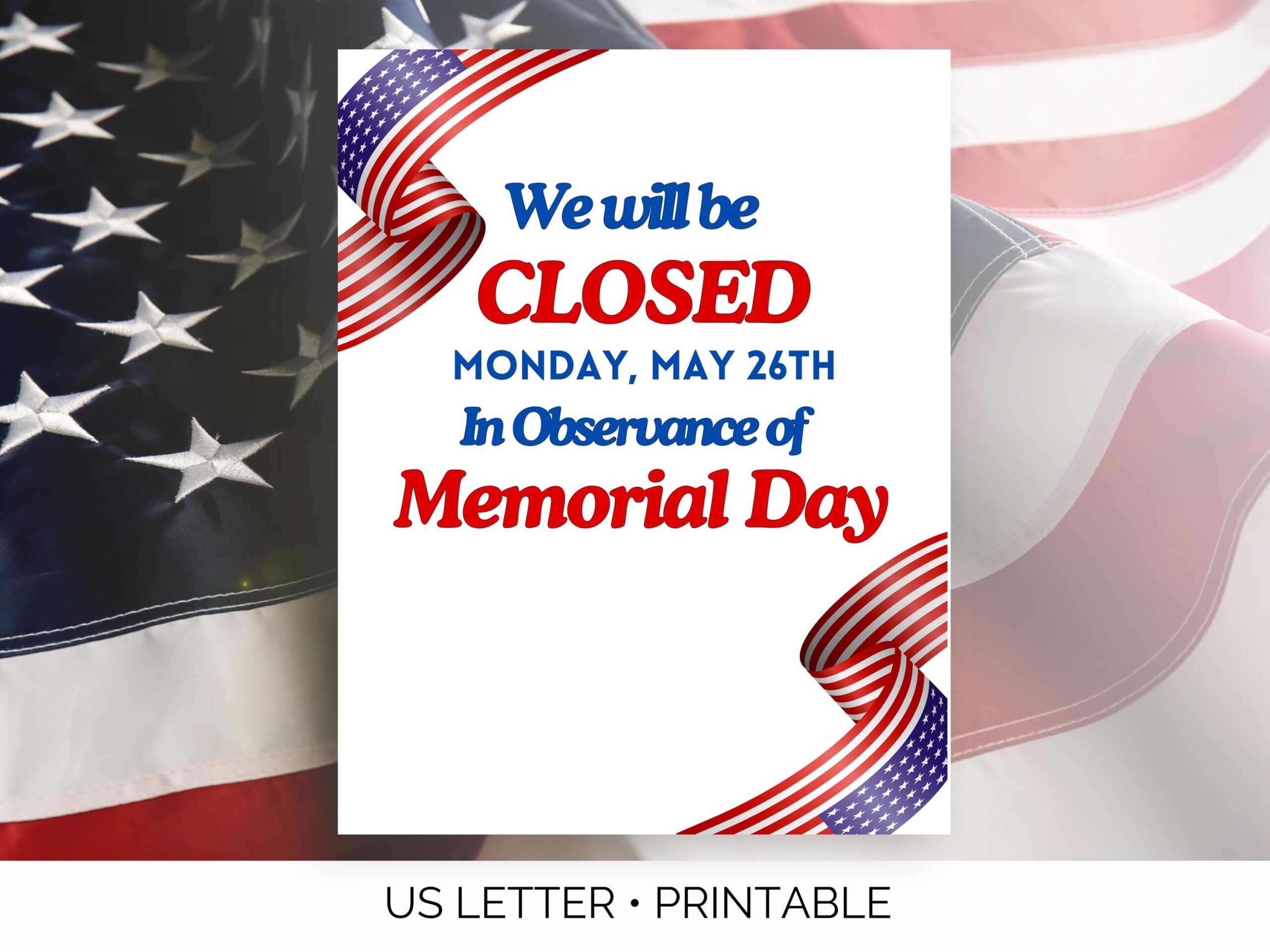 printable memorial day closed sign