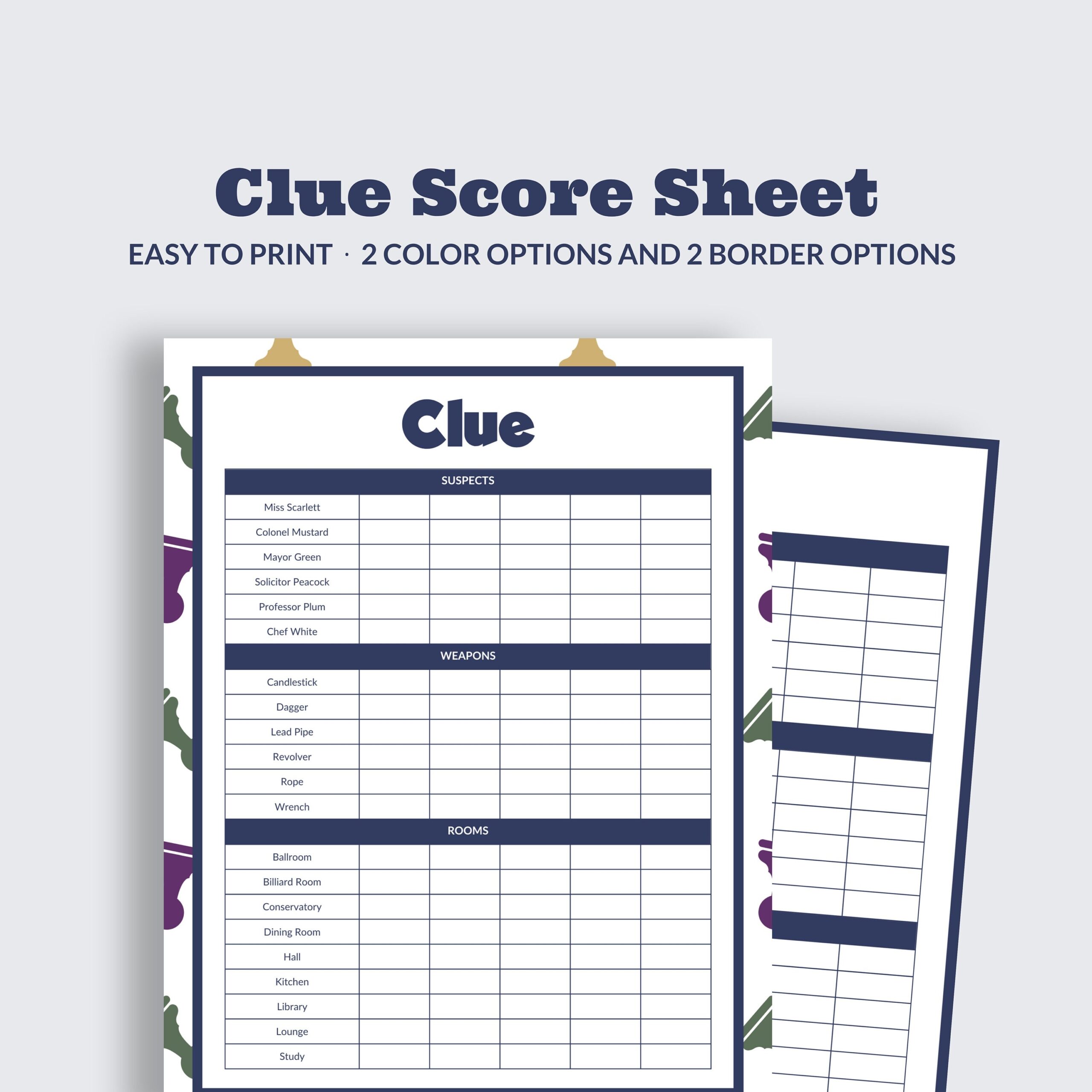 clue game printable sheets