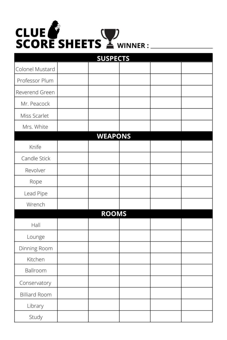 Clue Score Sheet Download print PDF File Etsy Norway