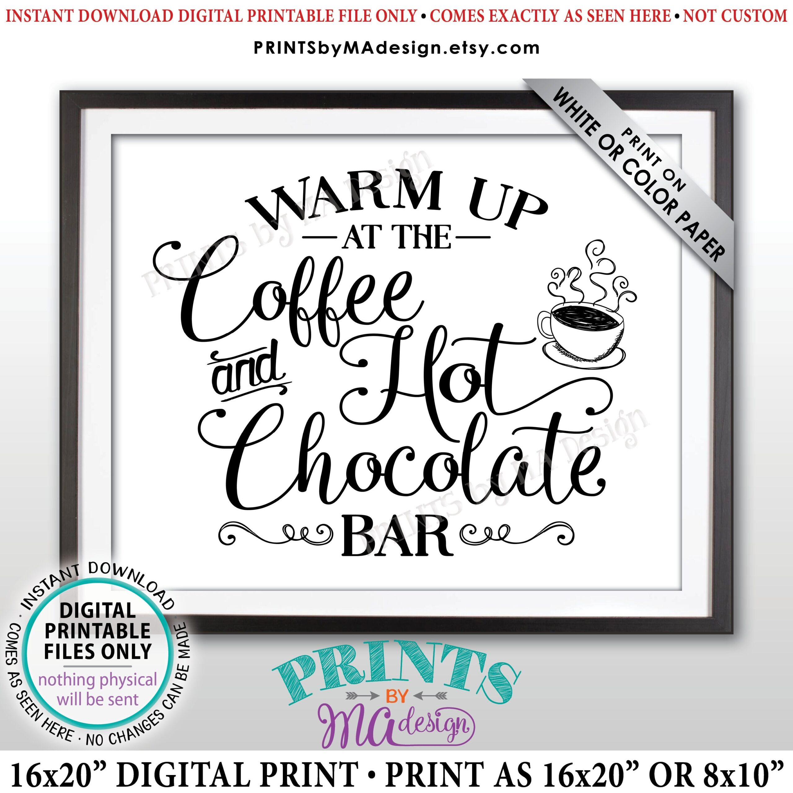 Coffee And Hot Chocolate Sign Warm Up At The Coffee And Hot Chocolate Bar Coffee Sign PRINTABLE 8x10 16x20 Black White Sign id Etsy