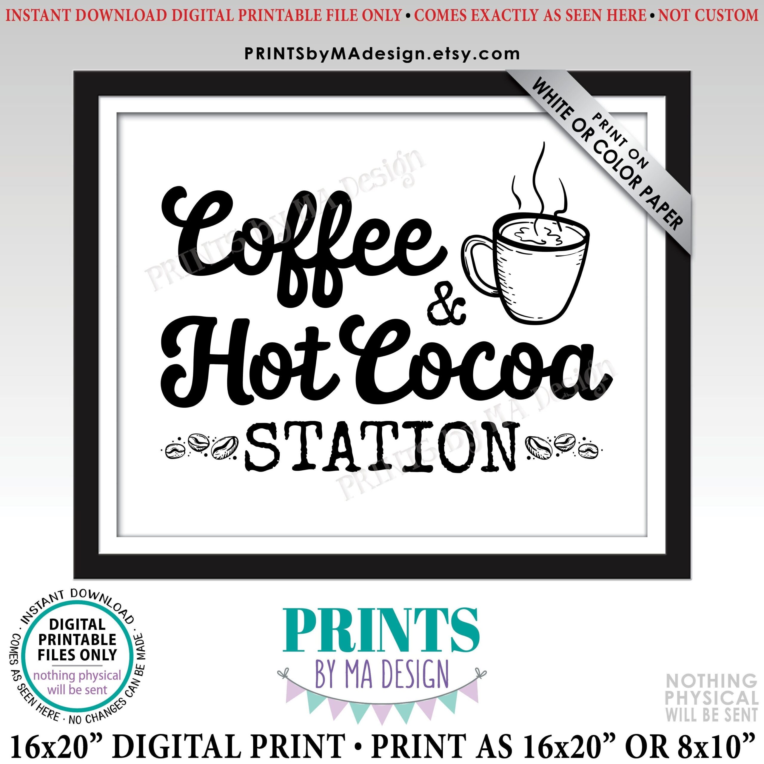 Coffee And Hot Cocoa Station Sign Hot Chocolate Bar Coffee Bar Sign Hot Beverages PRINTABLE 8x10 16x20 Black White Sign id Etsy